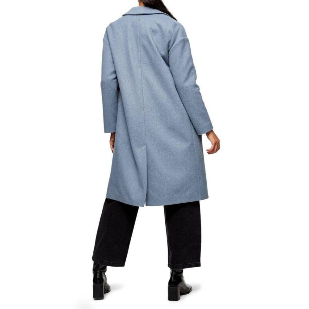 🆕 TOPSHOP Brooke Double Breasted Long Coat Blue 12 - Picture 2 of 10